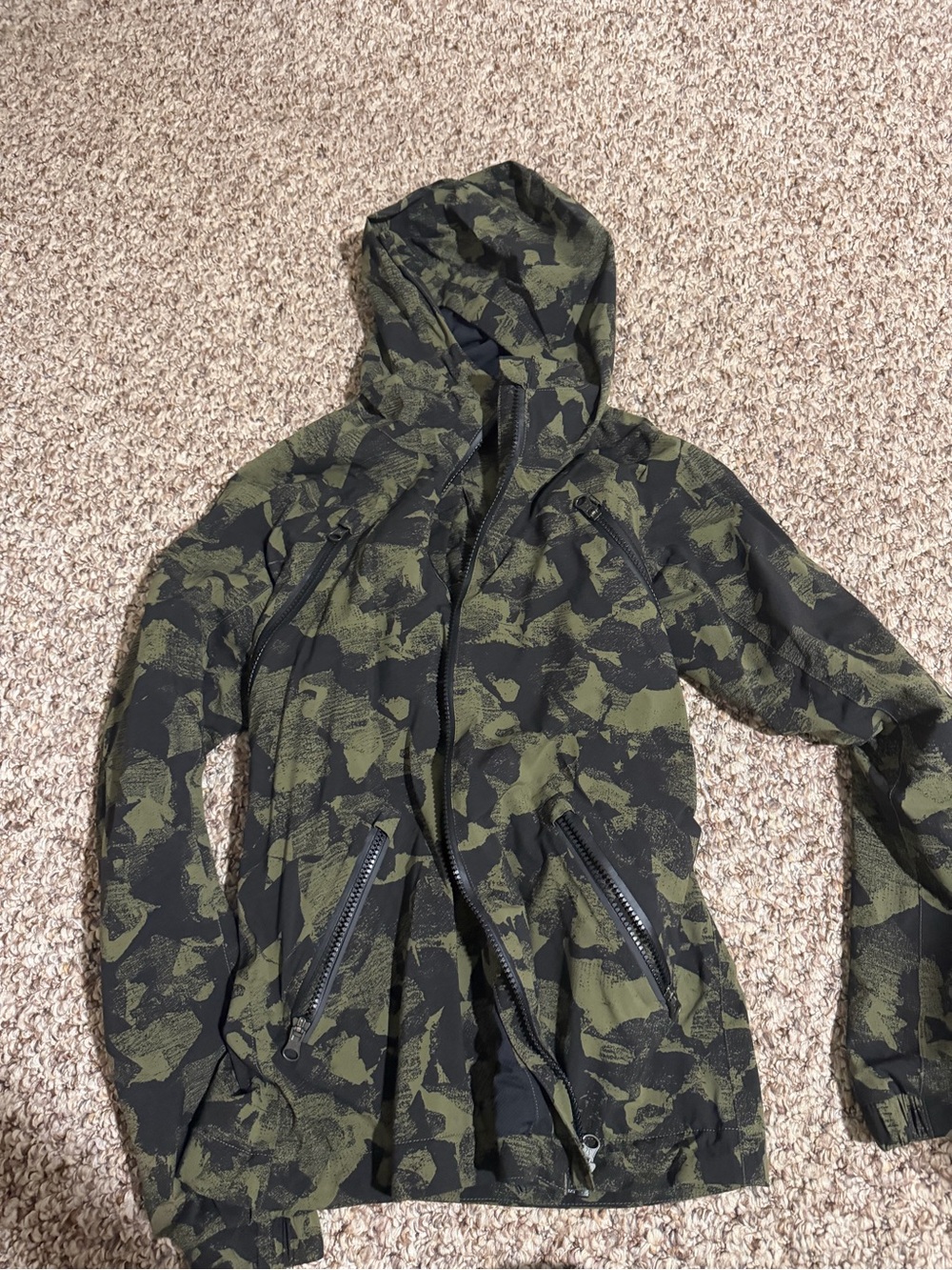 lululemon athletica Olive Green and Black Camouflage Hooded Jacket